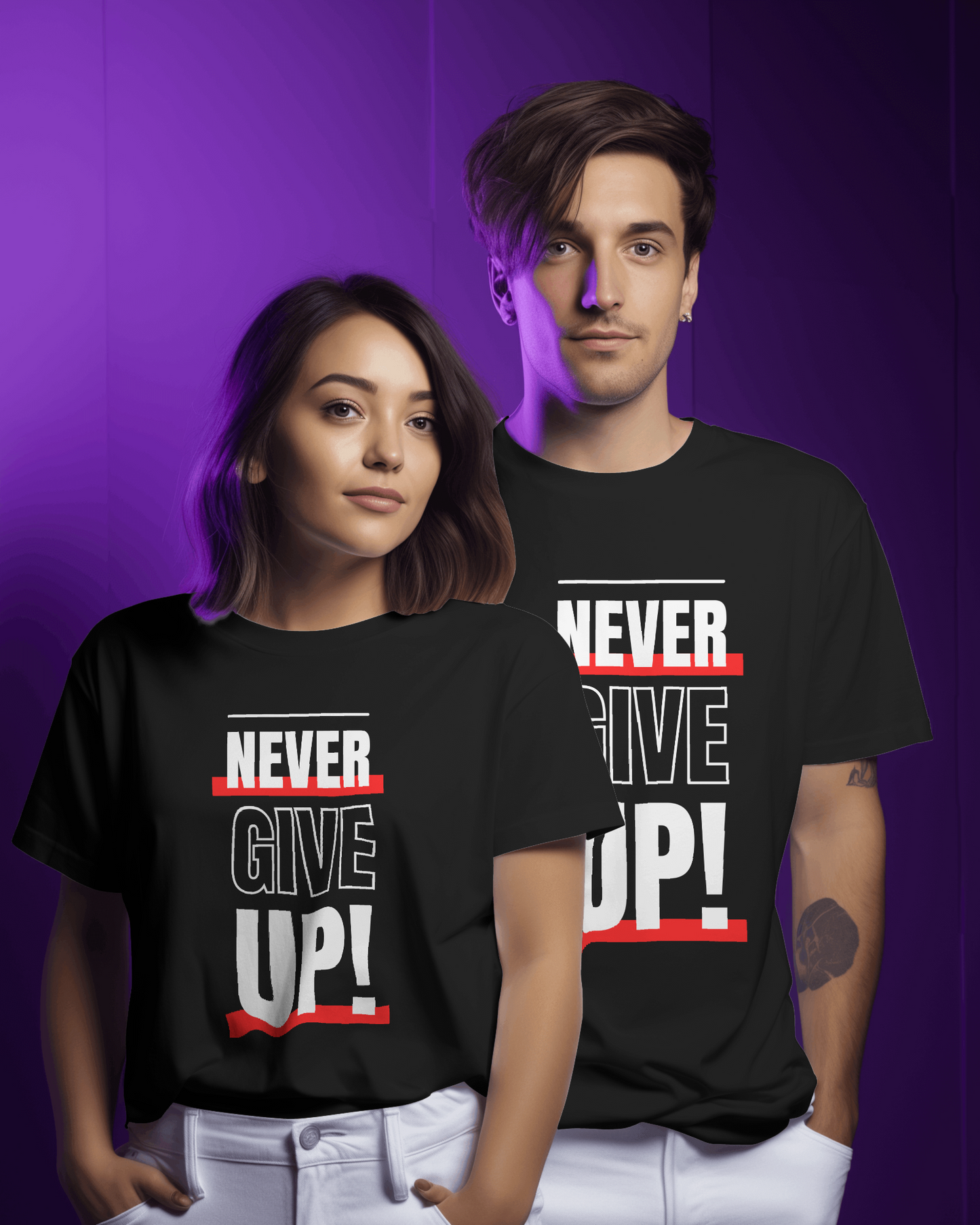 Never Give Up_ round neck tshirt for men and women