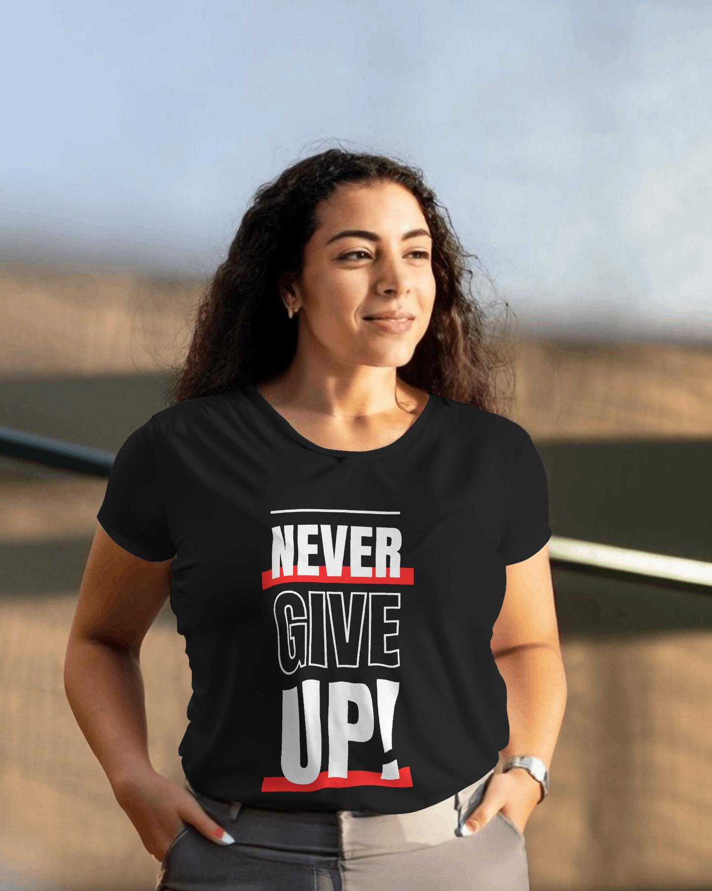 Never Give Up_ round neck tshirt for men and women